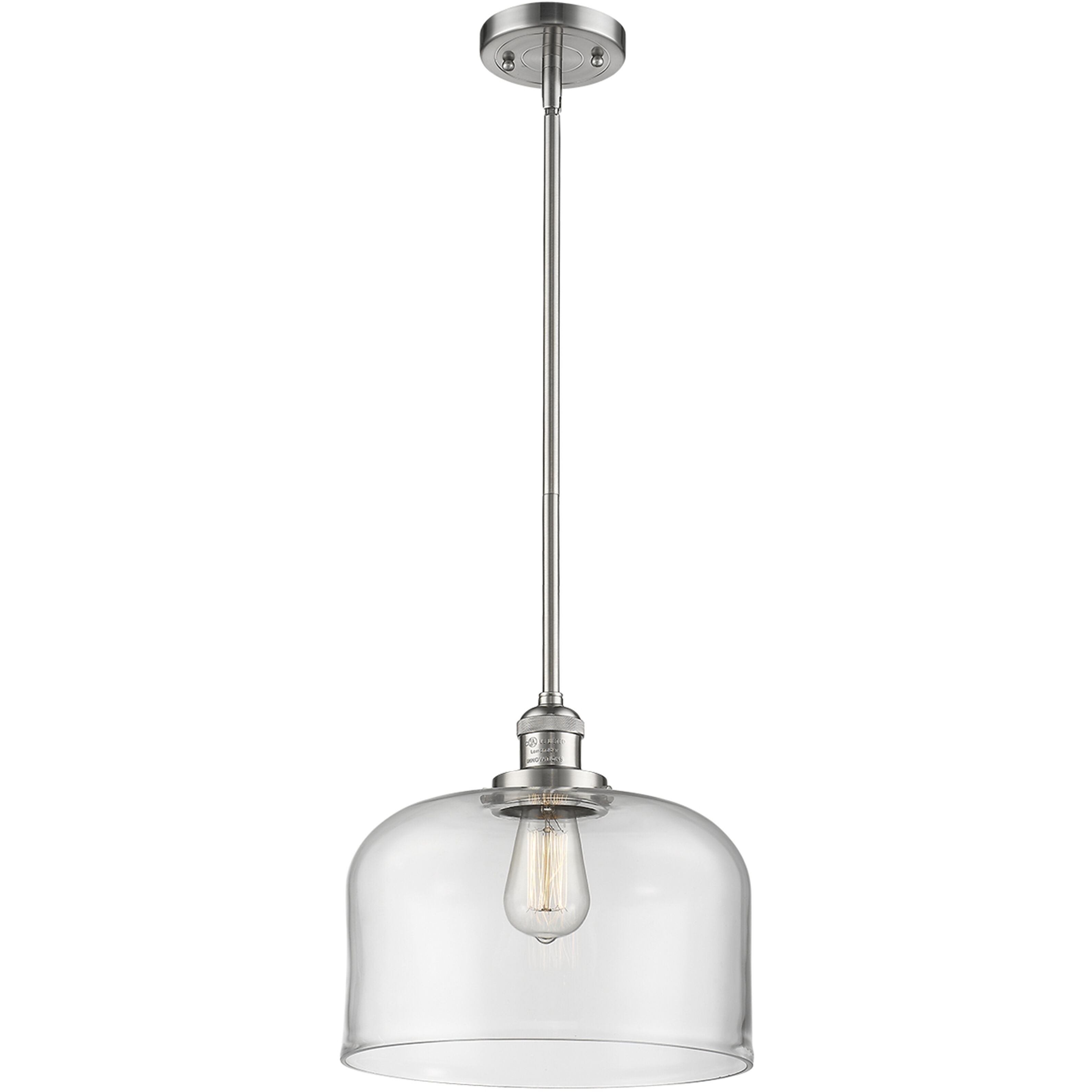 Franklin Restoration Bell 1 Light 12 inch Satin Gold Mini Pendant Ceiling Light in Incandescent, Clear, Franklin Restoration